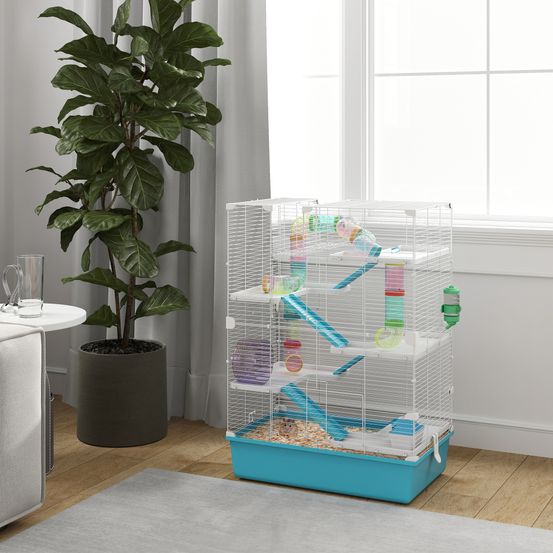 Cage hamster 6 niveaux tubes tunnels accessoires inclus 58x36x81cm bleu - comfortxl pet living