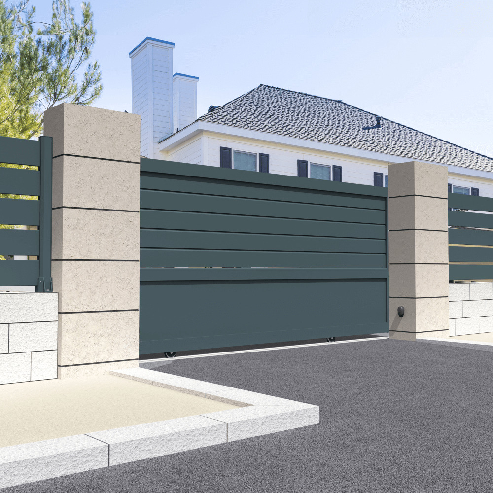 Portail coulissant motorisé mixte l 4000 x h 1594 mm (gris anthracite stucturé ral7016st)