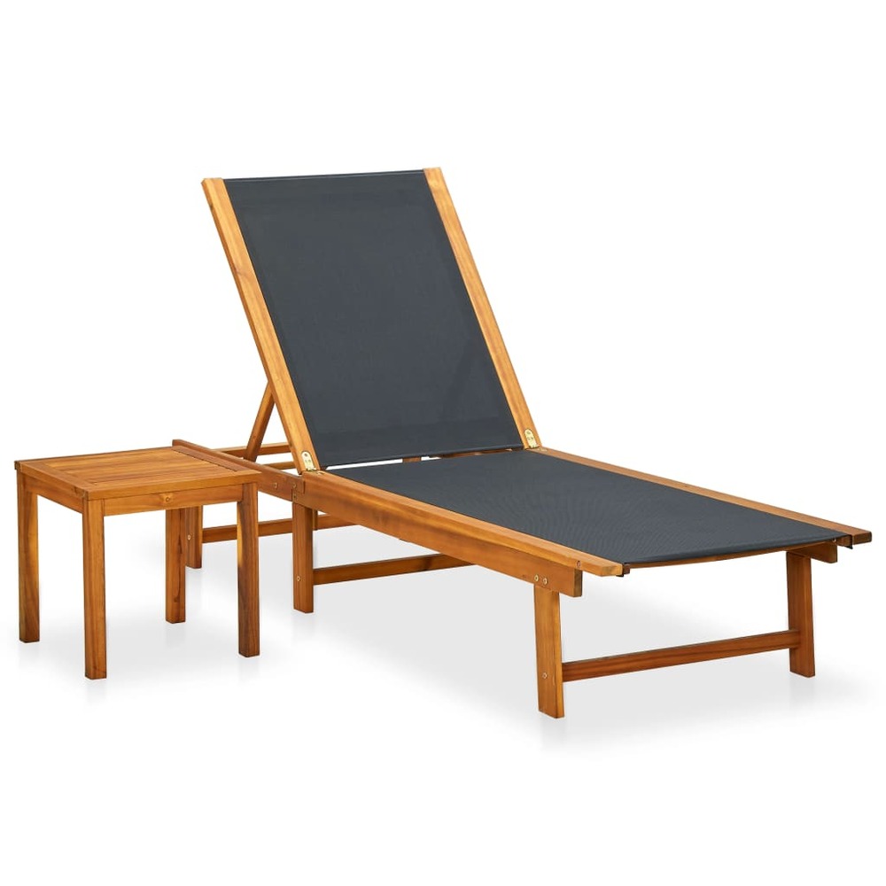 Transat chaise longue bain de soleil lit de jardin terrasse meuble d'extérieur avec table bois d'acacia solide et textilène 0
