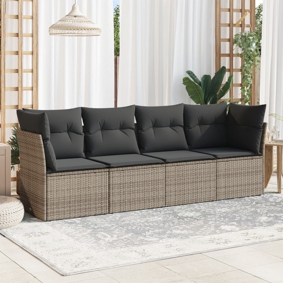 Salon de jardin 4 pcs avec coussins gris résine tressée