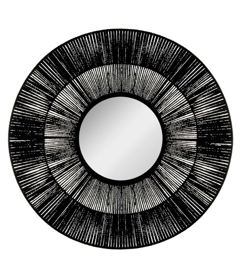 Grand miroir mural en corde noire d 76 cm