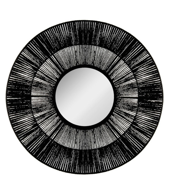 Grand miroir mural en corde noire d 76 cm