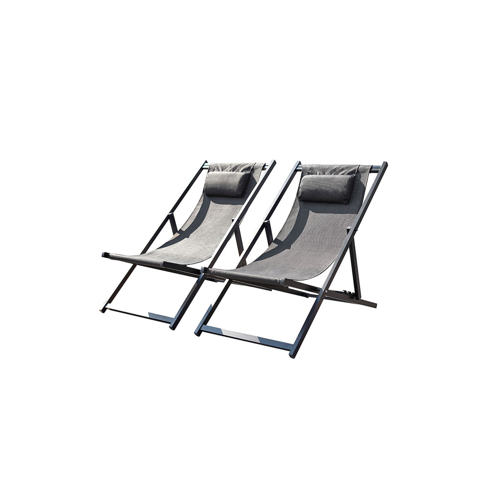 Lot de 2 transats alu gris tevata