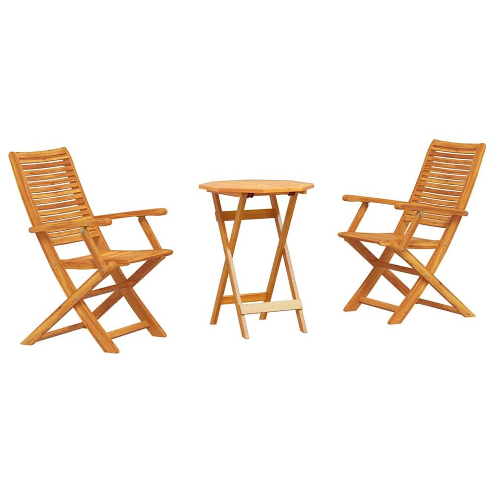 Ensemble bistro pliant 3 pc marron bois d'acacia massif