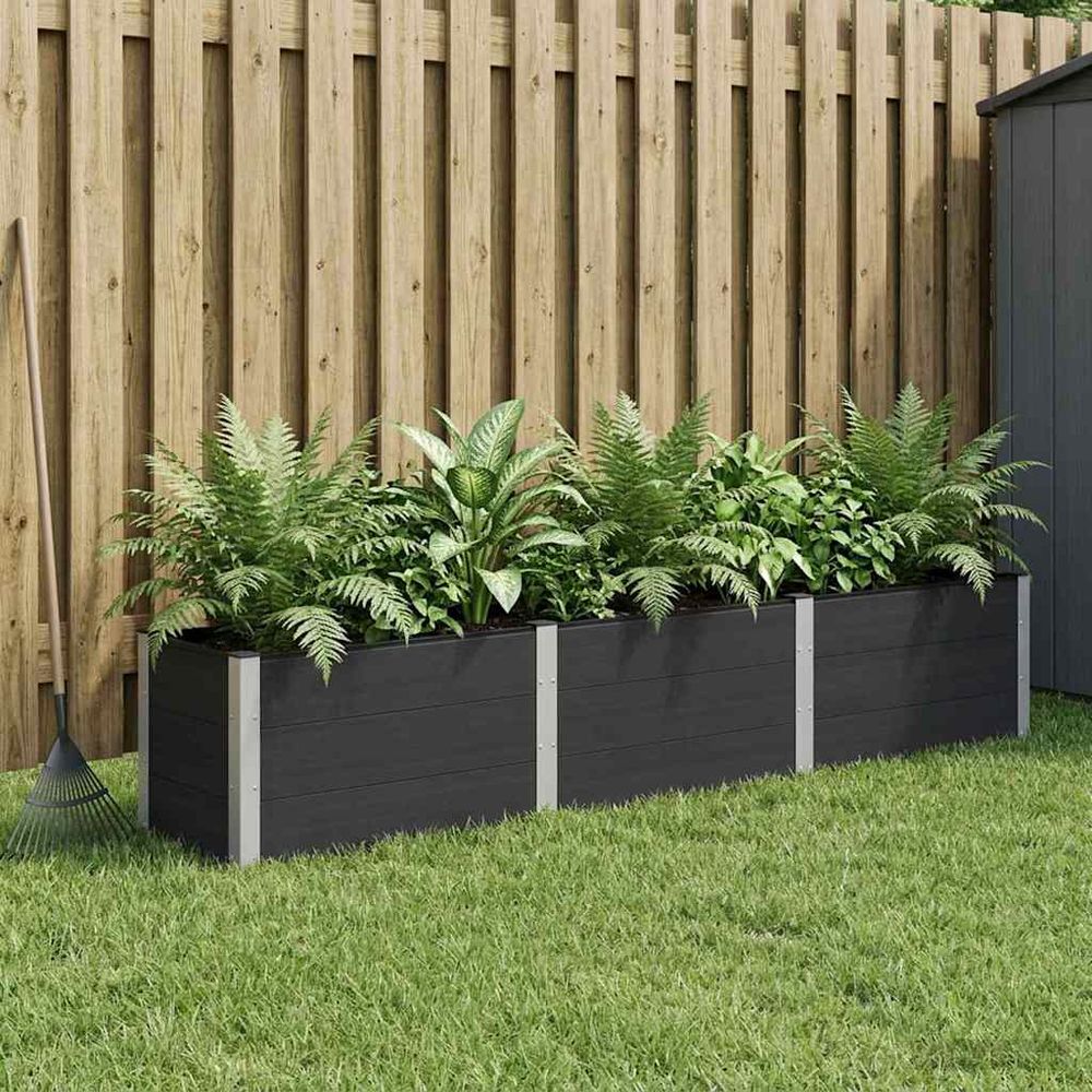 Grand bac à fleurs composite aluminium pour potager extérieur fond ouvert noir 300x50x54cm