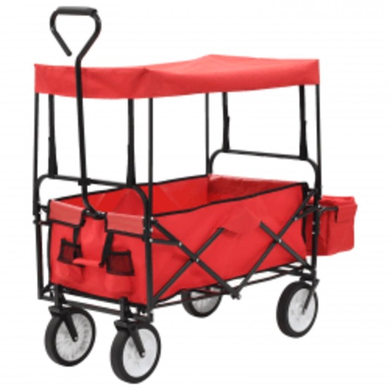 Chariot à main pliable avec toit acier rouge