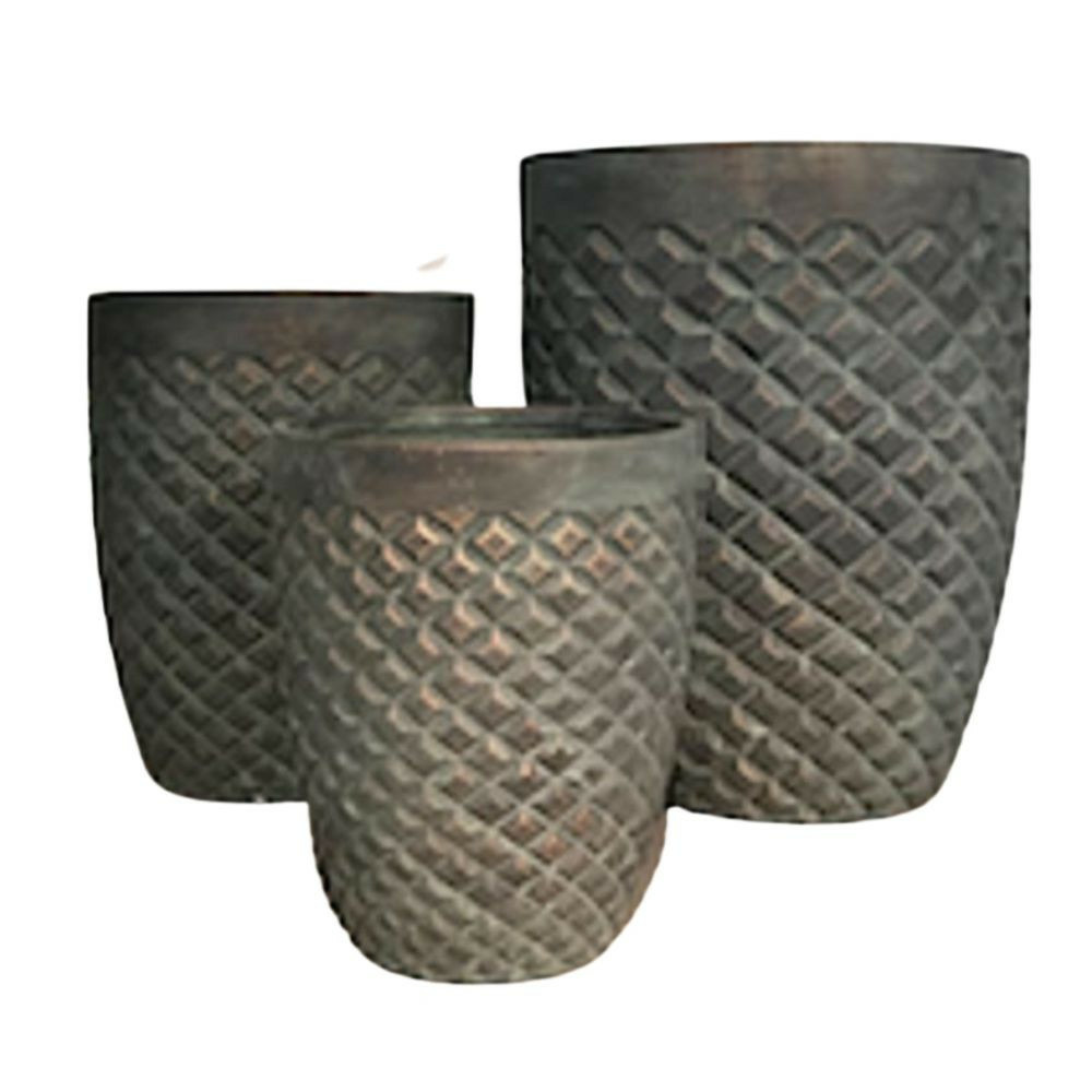 3 cache-pots grandes tailles plante extérieur béton cuivré 30-38-49cm