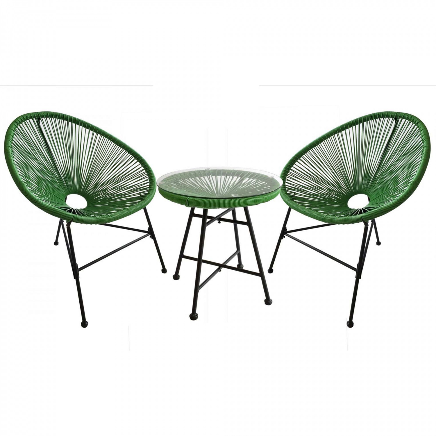 Salon de jardin 2 fauteuils oeuf + table basse vert acapulco