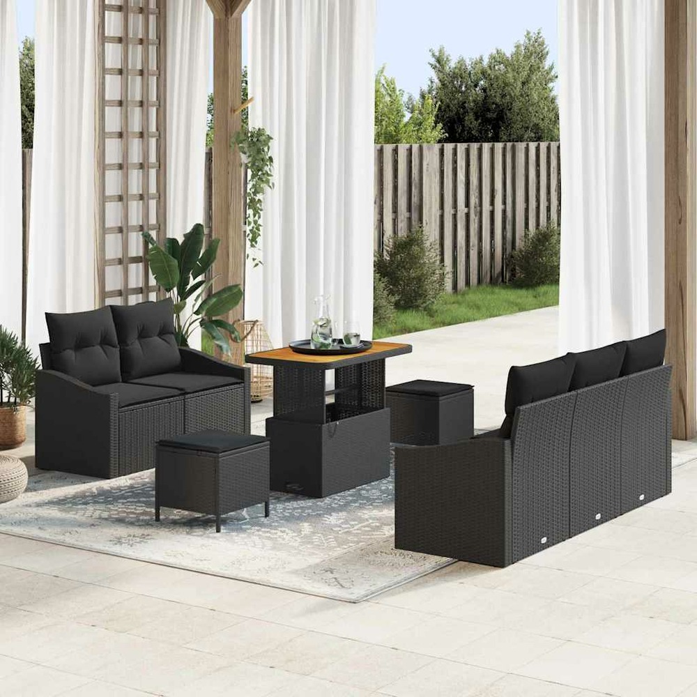 Ensemble de canapé de jardin avec coussin 8 pcs noir polyrotin