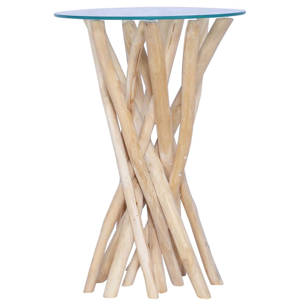 Table basse avec dessus en verre 35x35x50cm bois de teck massif