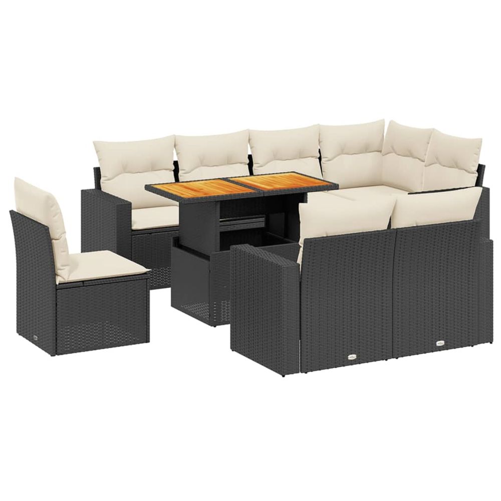 Salon de jardin 9 pcs avec coussins noir résine tressée
