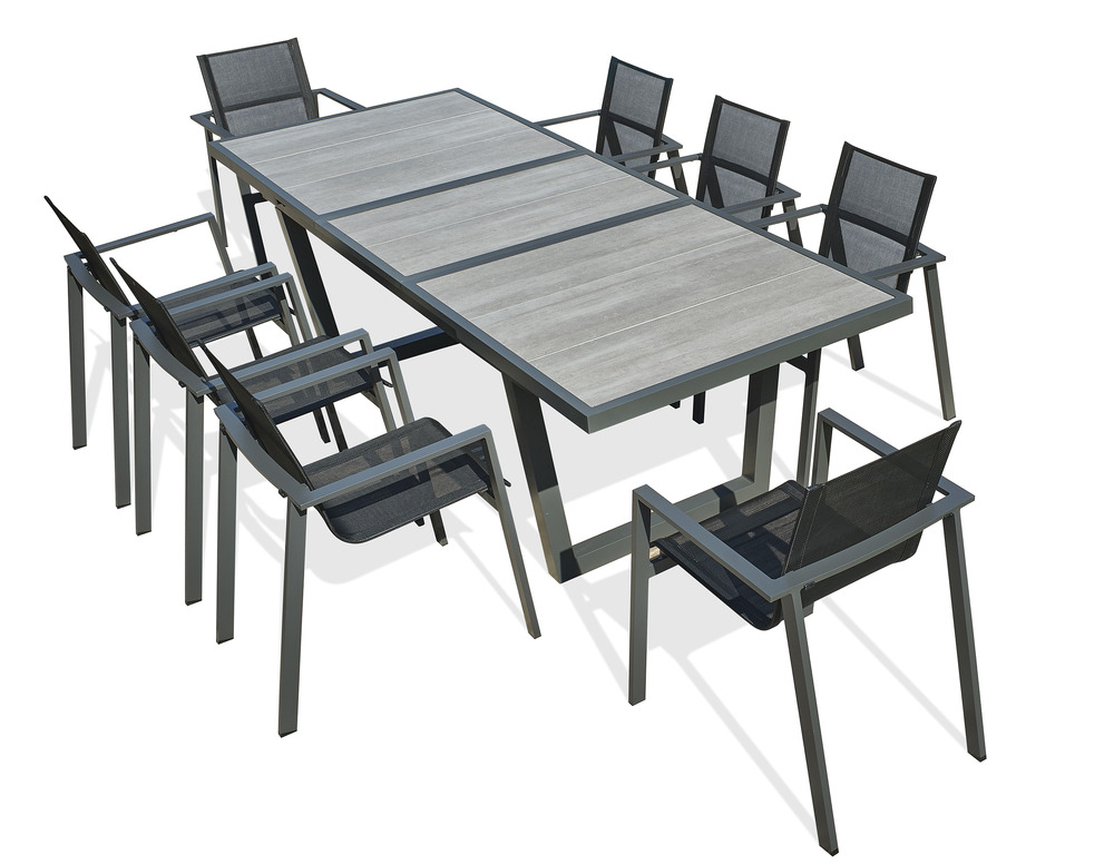 Ensemble repas olhos 8 places en aluminium anthracite et céramique