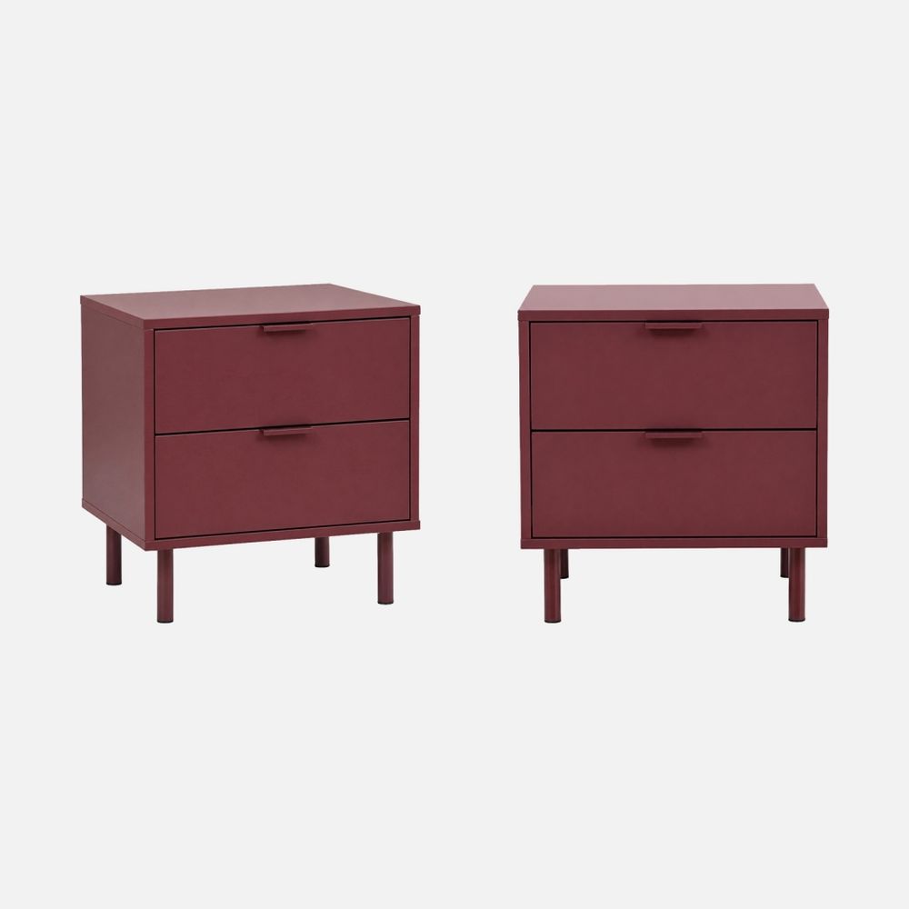 Lot de 2 tables de chevet décor bois et métal 2 tiroirs - ellie