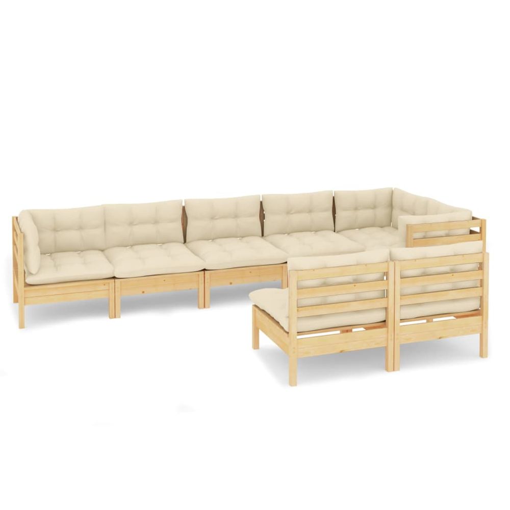 Salon de jardin 8 pcs avec coussins crème bois de pin massif