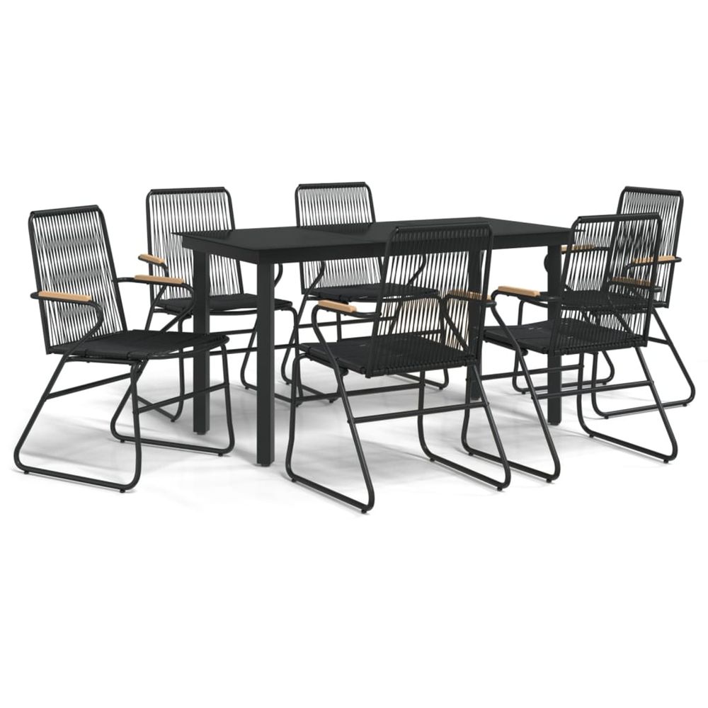 Ensemble à manger de jardin 7 pcs noir rotin pvc