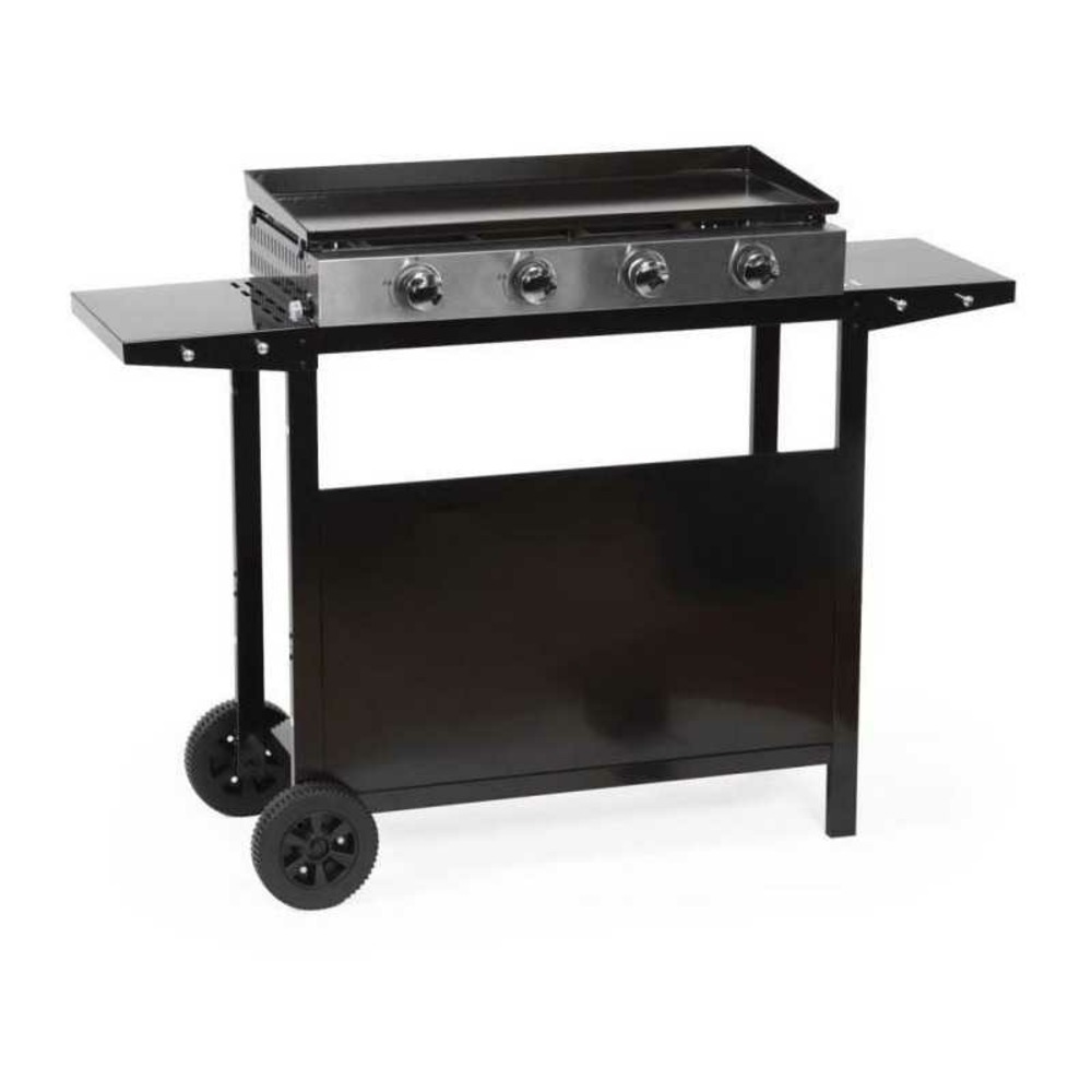 Plancha gaz garden max merida - 4 feux - sur chariot - acier émaillé - 75 x 35 cm - noir