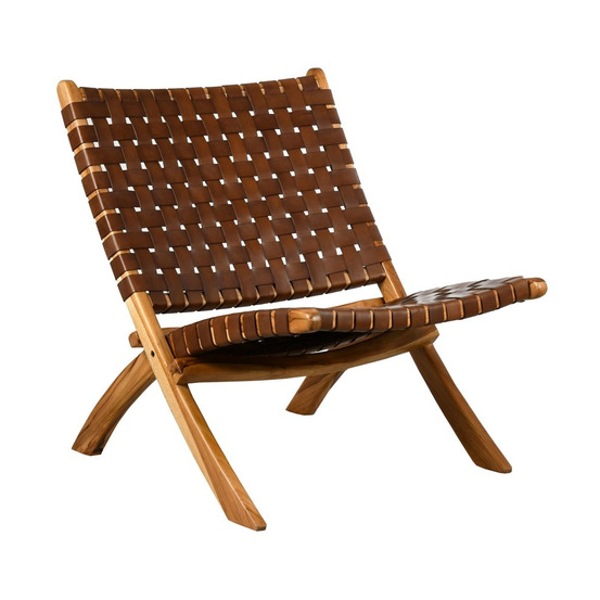 Fauteuil pliant en teck et cuir de vache tressé cimahi