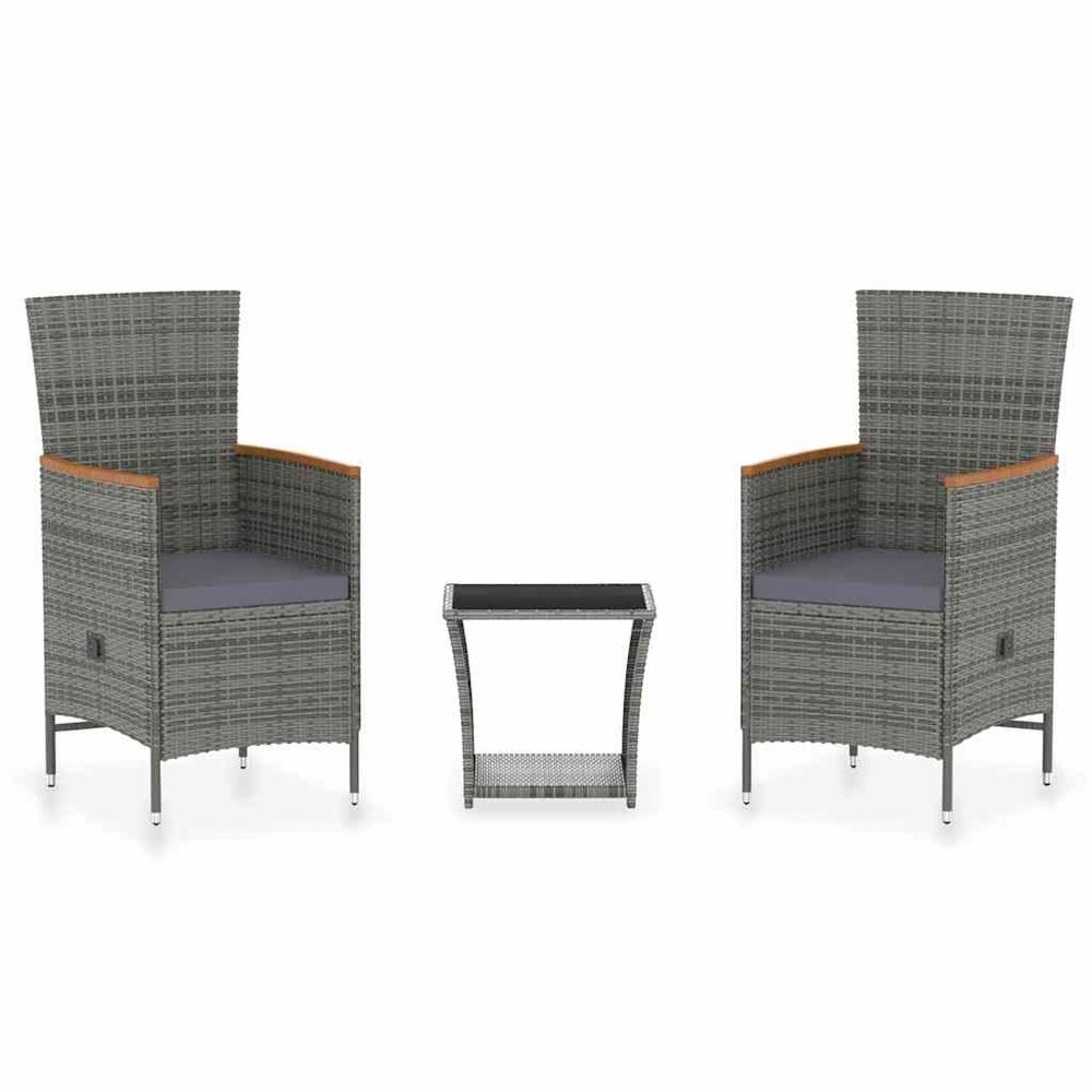 Salon de jardin 3 pcs avec coussins résine tressée gris