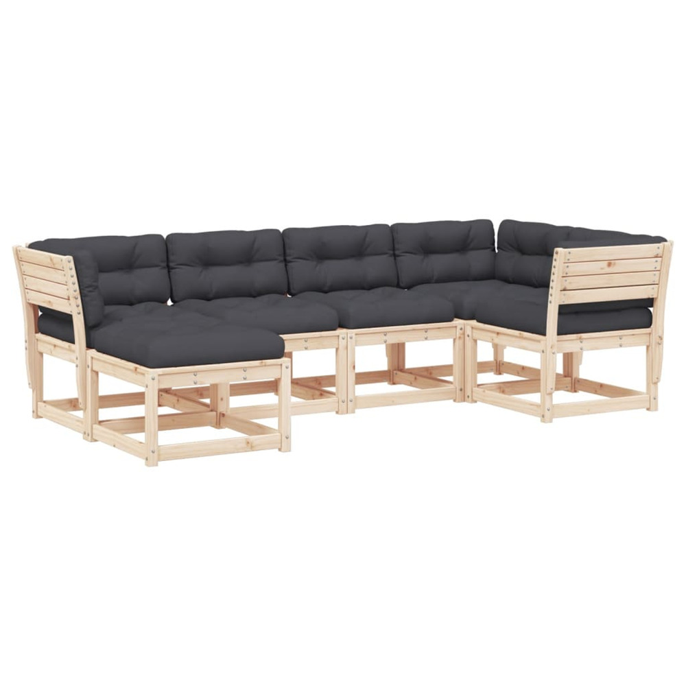 Salon de jardin 6 pcs avec coussins bois de pin massif