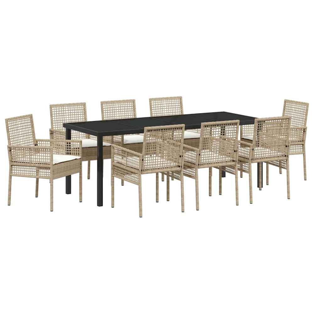 Ensemble de salle à manger pour jardin 9 pcs beige polyrotin