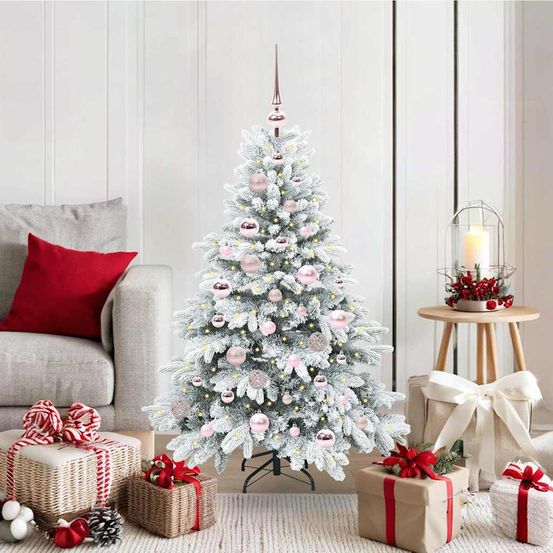 Kit déco sapin de noël 120 cm, 150 led blanc chaud et 62 accessoires