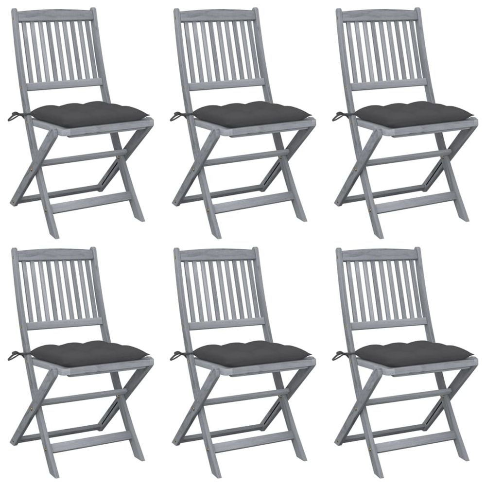Chaises pliantes 6 pièces avec coussins en bois d'acacia massif
