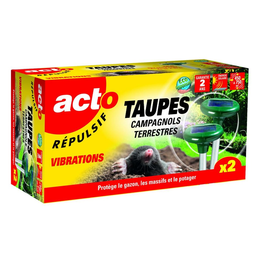 Répulsif taupes - campagnols terrestres - lot de 2 émetteurs couvrant jusqu'à 75