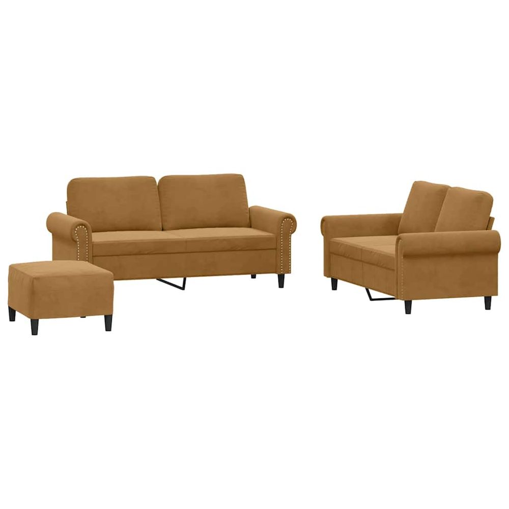 Ensemble de canapés 3 pcs avec coussins marron velours