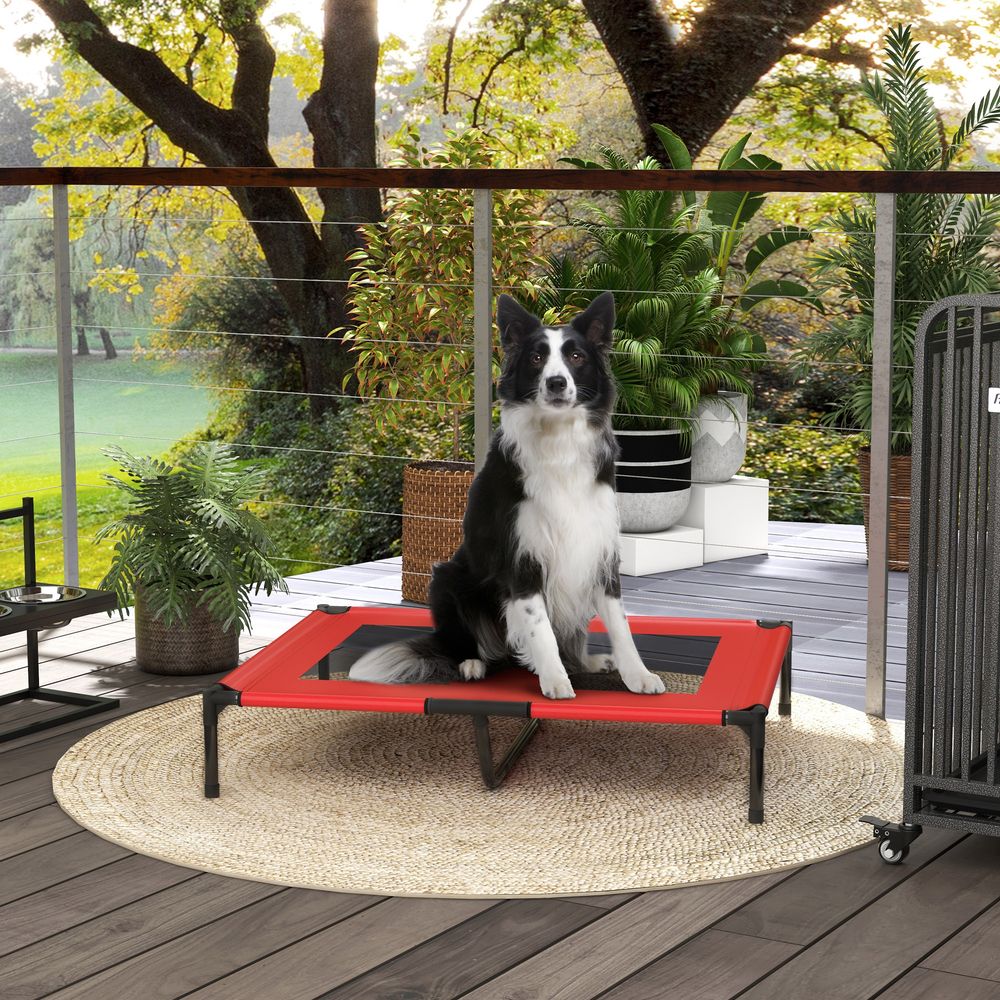 Lit chien surélevé tissu oxford respirant jardin camping 92x76cm rouge - comfortxl pet living