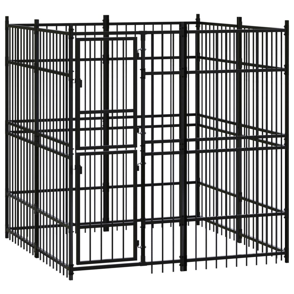 Chenil cage enclos pac animaux d'extérieur pour chiens acier 3,69 m² noir