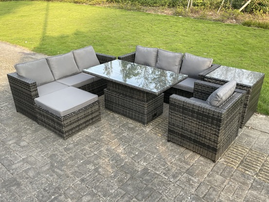 8 places extérieur en rotin canapé set réglable ascenseur table latérale chaises tabouret de pied gris foncé