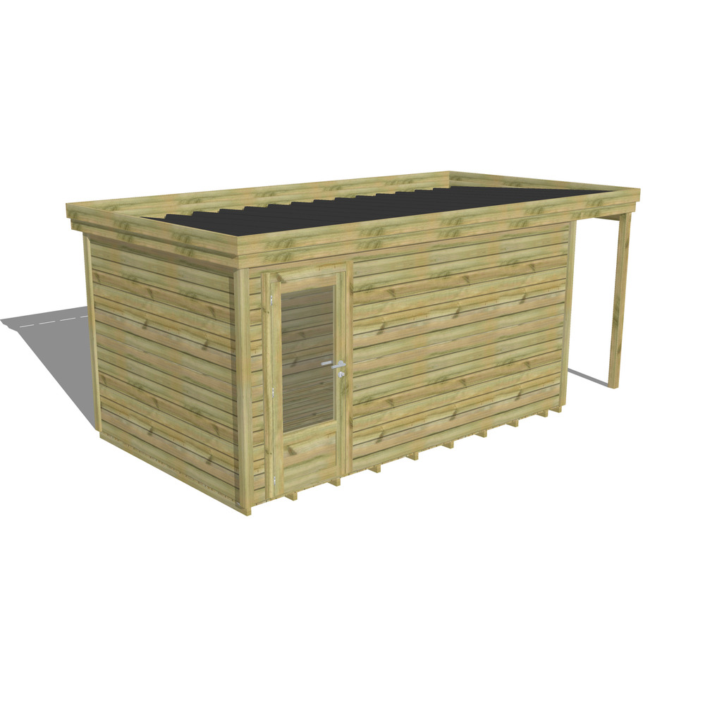 Abri de jardin bois pin traité autoclave 27mm - 5,34x2,64m / 14m2 - bac acier - plancher bois