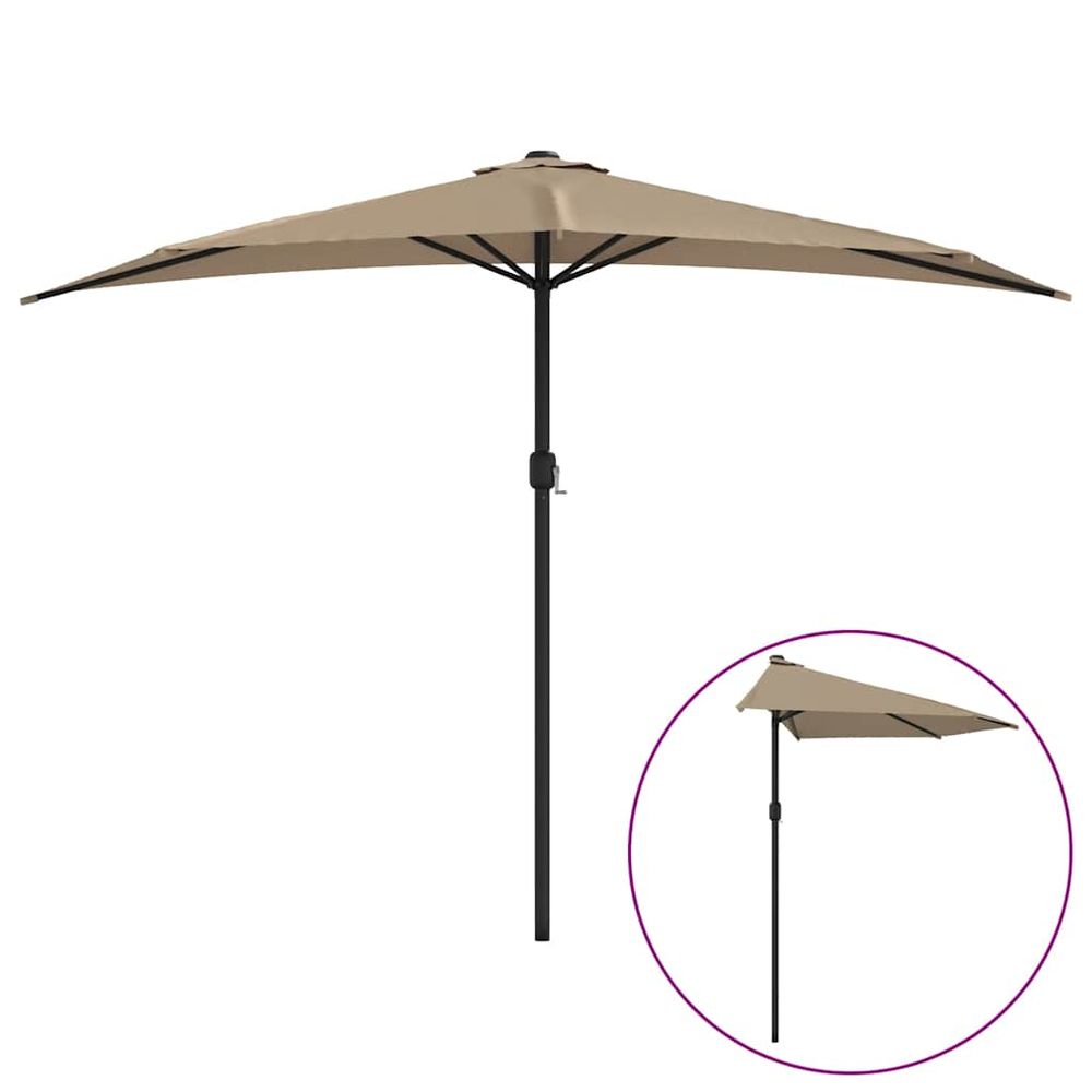 Parasol de balcon avec mât en aluminium taupe 300x155 cm demi