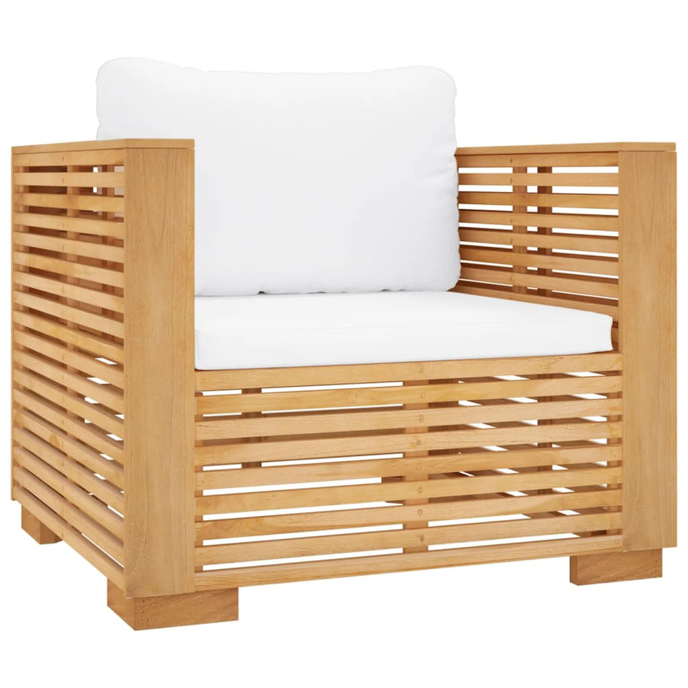Fauteuil de jardin avec coussins crème bois de teck massif