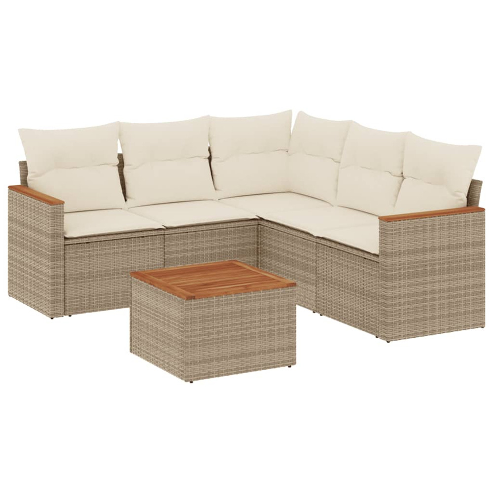 Salon de jardin avec coussins 6 pcs beige résine tressée