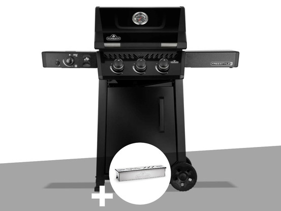 Barbecue gaz freestyle 365 noir pro 3 brûleurs + 1 bruleur sizzle zone + boitier