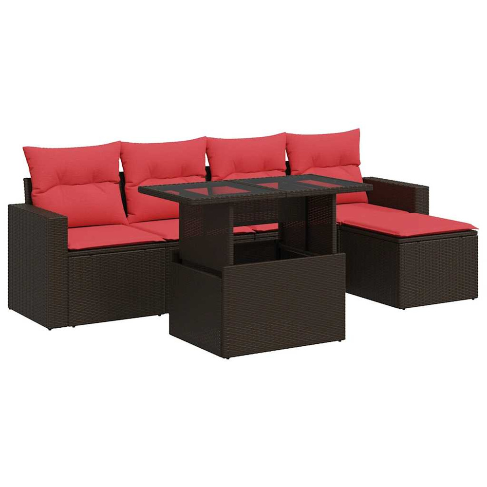 Salon de jardin avec coussins 6pcs marron résine tressée acacia