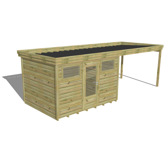Abri de jardin bois pin traité autoclave 27mm - 6,94x2,64m / 18m2 - bac acier - plancher bois