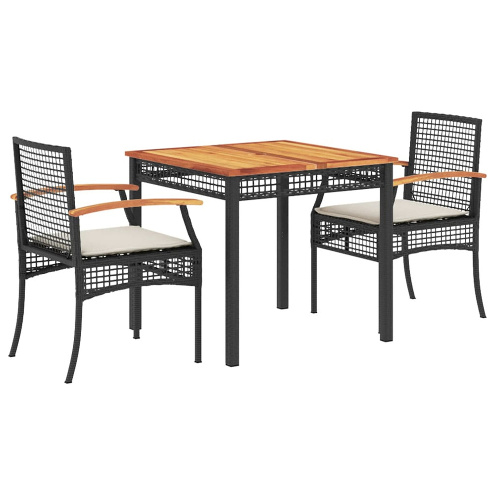 Ensemble à manger de jardin avec coussins 3 pcs noir