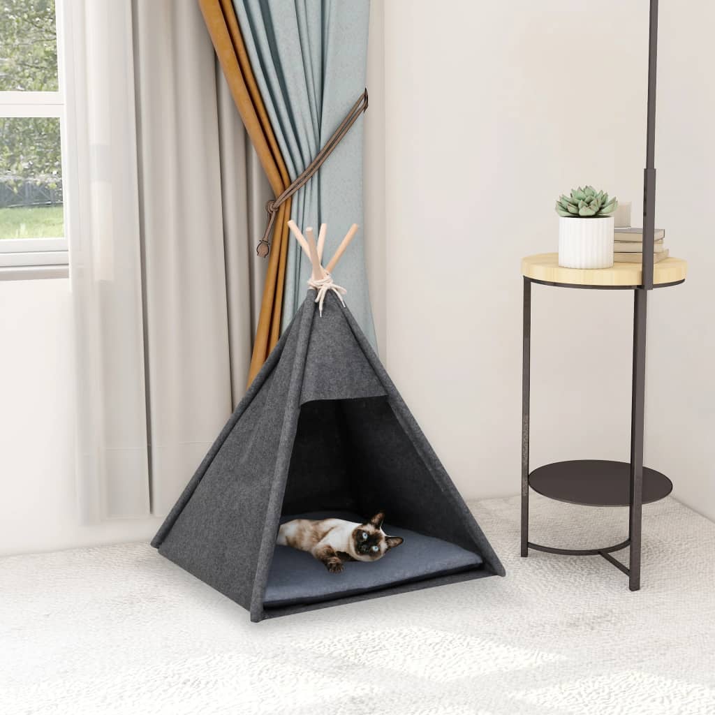 Tente pour chats avec sac feutre noir 60x60x70 cm
