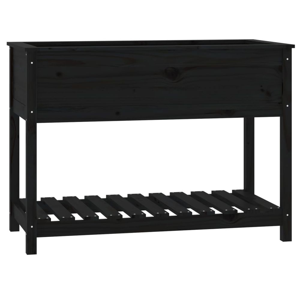Jardinière avec étagère noir 111,5x54x81 cm bois massif de pin