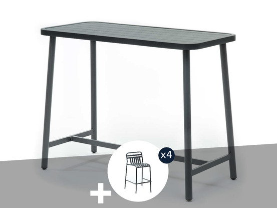 Table de bar rectangulaire mange-debout miami + 4 tabourets