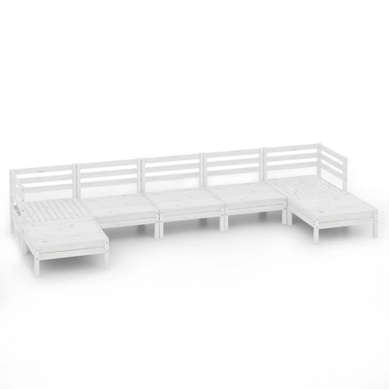 Salon de jardin 7 pcs blanc bois de pin massif