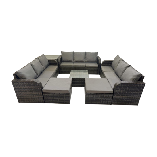 11 places ensembles de meubles de jardin avec table basse carrée canapé 3 places 2 grand tabourets table d'appoint gris foncé mixte