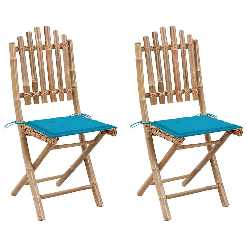 Chaises pliables de jardin lot de 2 avec coussins bambou
