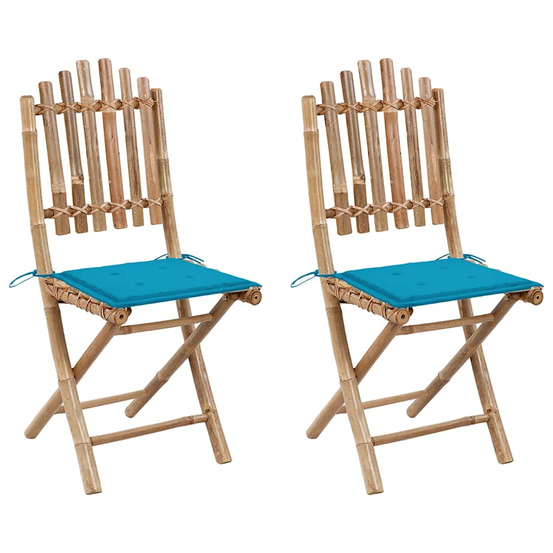 Chaises pliables de jardin lot de 2 avec coussins bambou