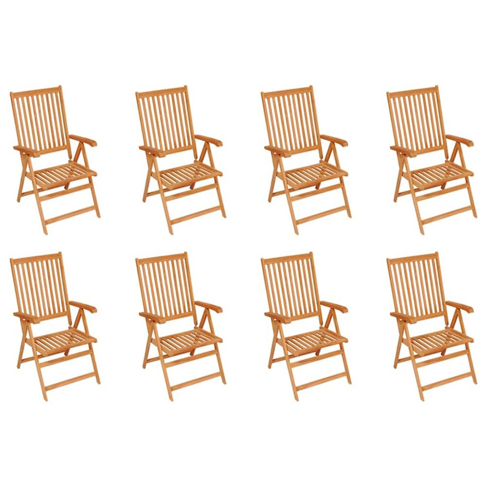Fauteuils pliants inclinables, 8 pièces, en teck massif
