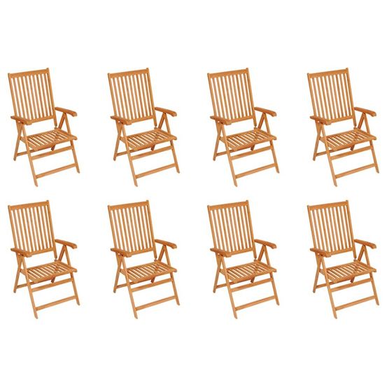 Fauteuils pliants inclinables, 8 pièces, en teck massif