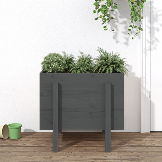 Jardinière haute en bois de pin massif pour jardin 62x50x57 cm gris