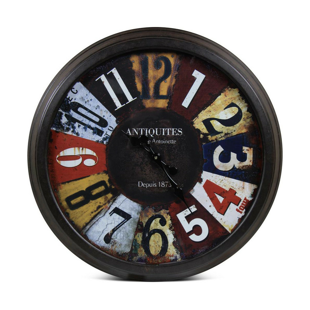 Grande horloge ancienne murale antiquités métal multicolore - décoration d'autrefois